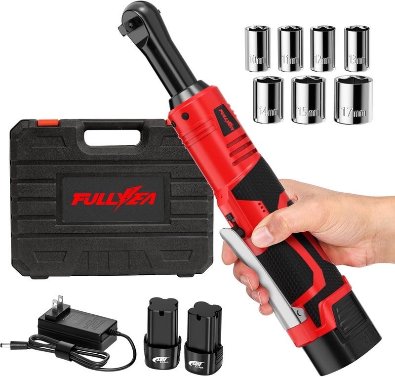 FULLYEA Electric Ratchet Wrench Set, 550 RPM Cordless Ratchet Wrench, 3/8" 18V Power Ratchet Tools with Variable Speed, LED Light, 7 Sockets, 2 Packs 2.0Ah Lithium-Ion Battery and Fast Charger - Image 1